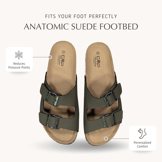 CMP ECO THALITA Men’s Eco-Friendly Cork Sandals – Recycled Materials, Double Buckle Slip-On, Suede Footbed Comfort. Sustainable Italian Comfort for Everyday Wear from Europe